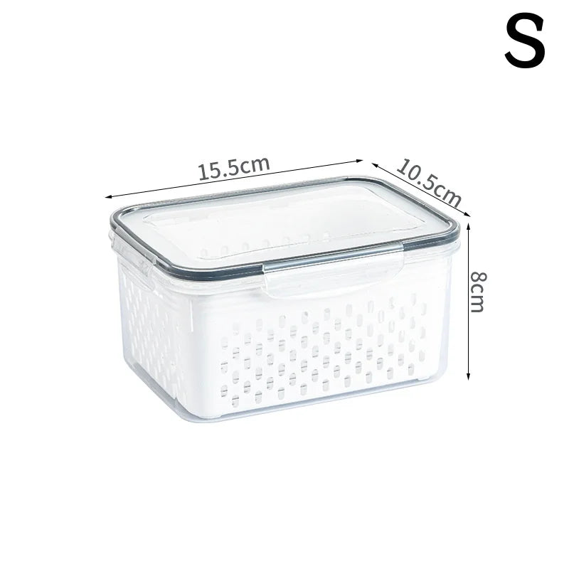 Refrigerator Storage Box Fresh Keeping Vegetable Fruit Plastic Sealed Boxes Drain Basket Fridge Kitchen Food Storage Container