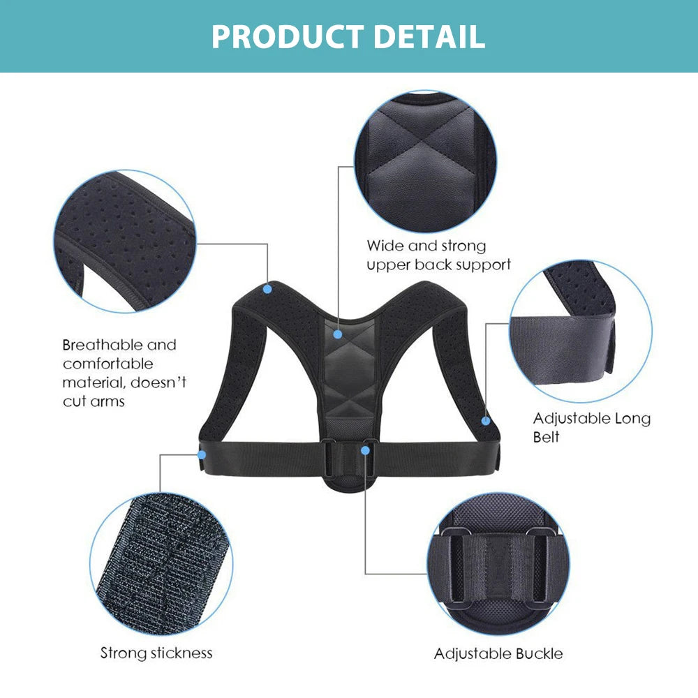 Posture Corrector for Men and Women Adjustable Upper and Back Brace Straightener Clavicle Support for Back Shoulder Neck & Spine