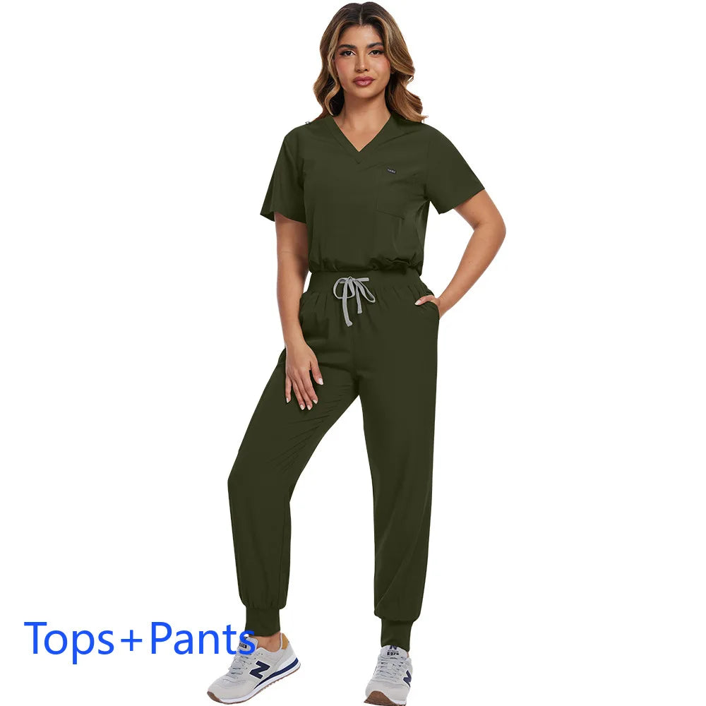 Surgical Scrubs Unisex - Quick-Dry Dental Clinic & ER Workwear Split Set W/Short Sleeve & Anti-Microbial 6 Pockets