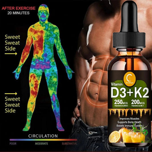Vitamin C D3+K2 improve abdominal blood circulation, improves Muscles supports bone health boosts immune system