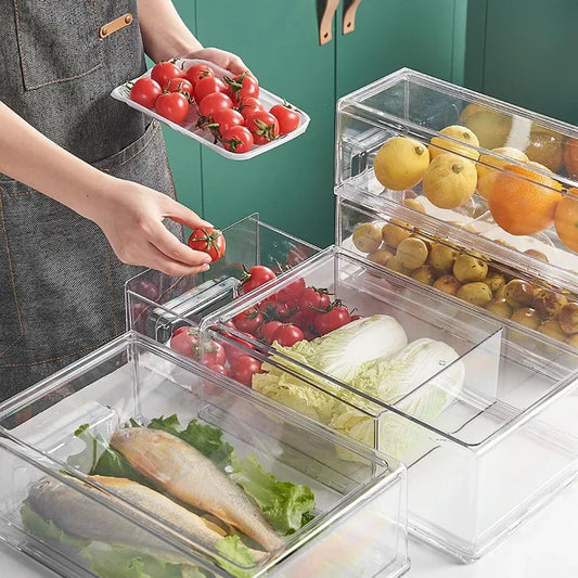 Kitchen Refrigerator Storage Box Fruit Vegatable Meat Fish Food Drawer Organizer Fresh-keeping Stackable Bin Stackable Container