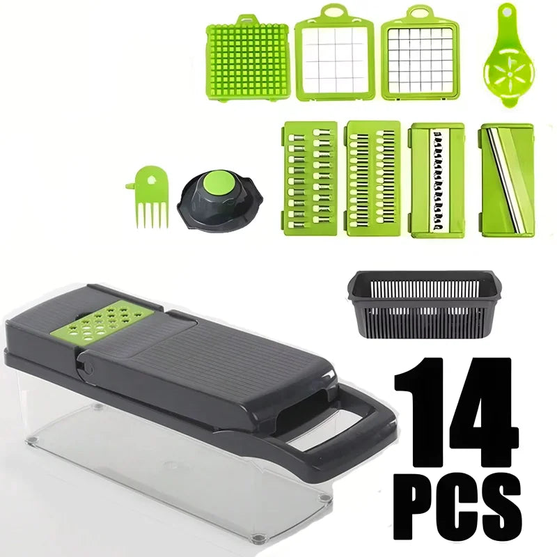 14/16pcs Multifunctional Vegetable Slicer Cutter Food Grade Shredder with Basket Fruit Potato Onion Mincer Chopper Carrot Grater