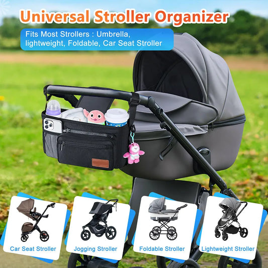 troller Caddy Stroller Organizer With Cup Holder, Non Slip Straps Stroller Bag for Phone, Pet Stroller Accessories