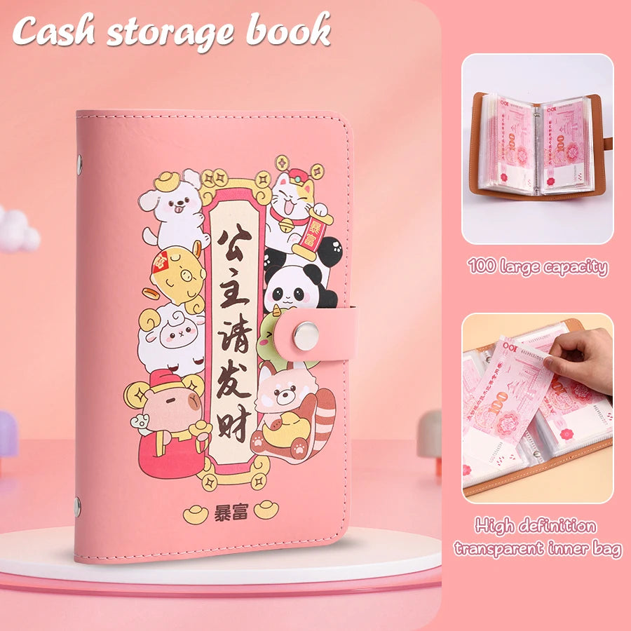Large Capacity Cash Savings Book Soft Leather Fabri Family Finance Plan Book Bookkeeping Cash Storage Bag
