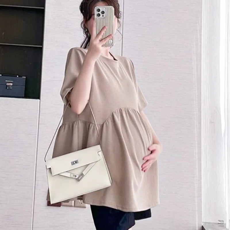 Maternity T-Shirt Summer 2025 New Fashionable Summer White T-Shirt Short-Sleeved Tops Loose Large Size Casual Maternity T-Shirt