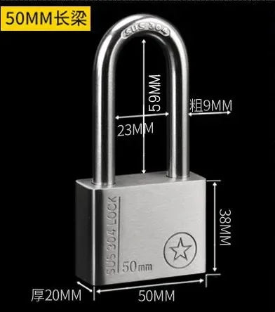 304 Stainless Steel Padlock Cabinet Outdoor Lock Head Furniture Lock Waterproof Rust-Proof Door Lock with 4 keys