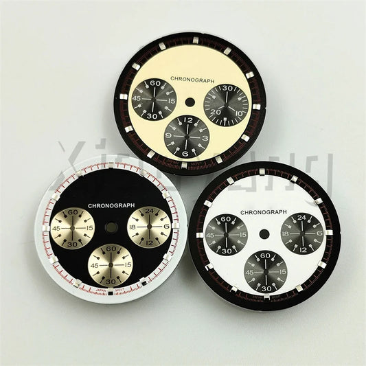 30mm/31.5mm Vk63 Chronograph Watch Dial With Hand Set Green Luminous Black White Red For VK63 Movement Watch Accessories Parts