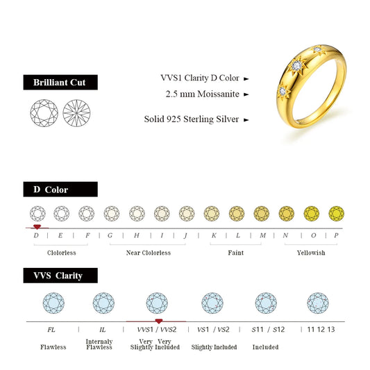 ATTAGEMS Luxury Round Cut 2.5mm Moissanite Ring for Women Man 925 Sliver Sparkling Fine Jewelr Engagement Wedding Party Gift New