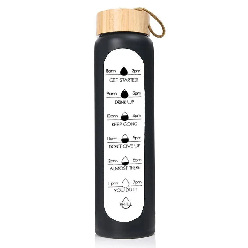 1000ML Glass Water Bottles With Straw, Glass Bottle With Silicone Sleeve And Time Marker, For Gym Home Office