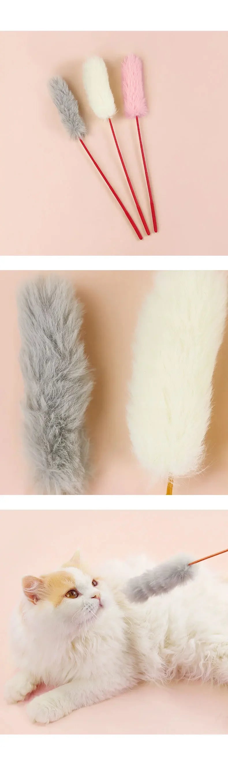 Cat Toys Interactive Cat Stick Faux Rabbit Fur Pompom Plush Pet Interactive Stick Cat Playing Training Toys Pet Supplies