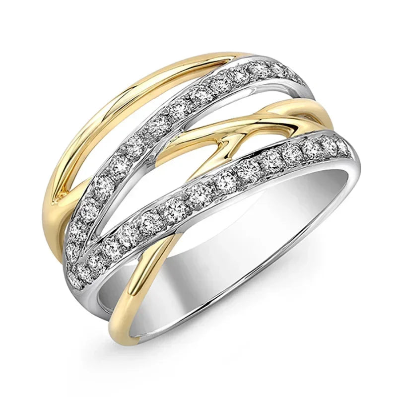 Popular Women's Ring with Sparkling Cubic Zirconia Hollow Heart Leaf Design in Two Tone Hip Hop Rock Party Girl Jewelry