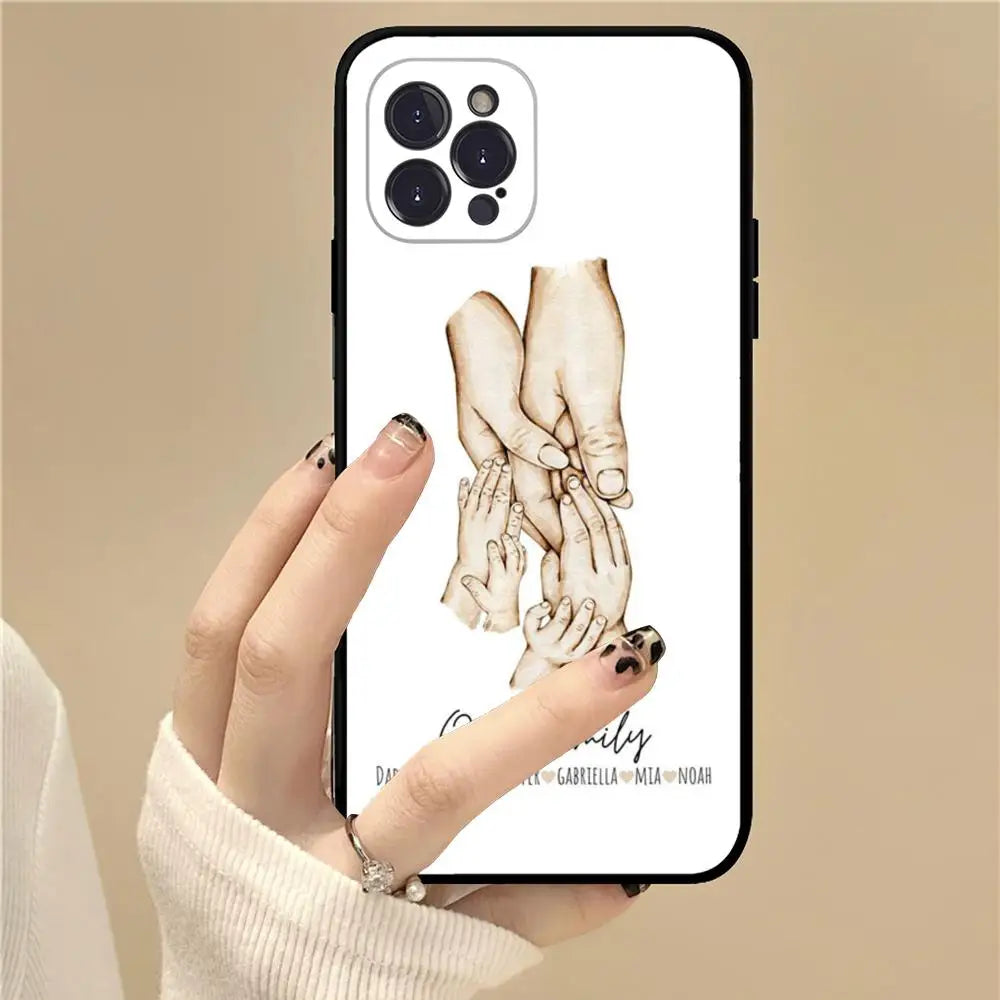 Baby Mom daughter Son Dad Hand Phone Case For iPhone 15 14 13 12 Mini 11 Pro XS Max X XR SE 6 7 8 Plus Soft Silicone Cover