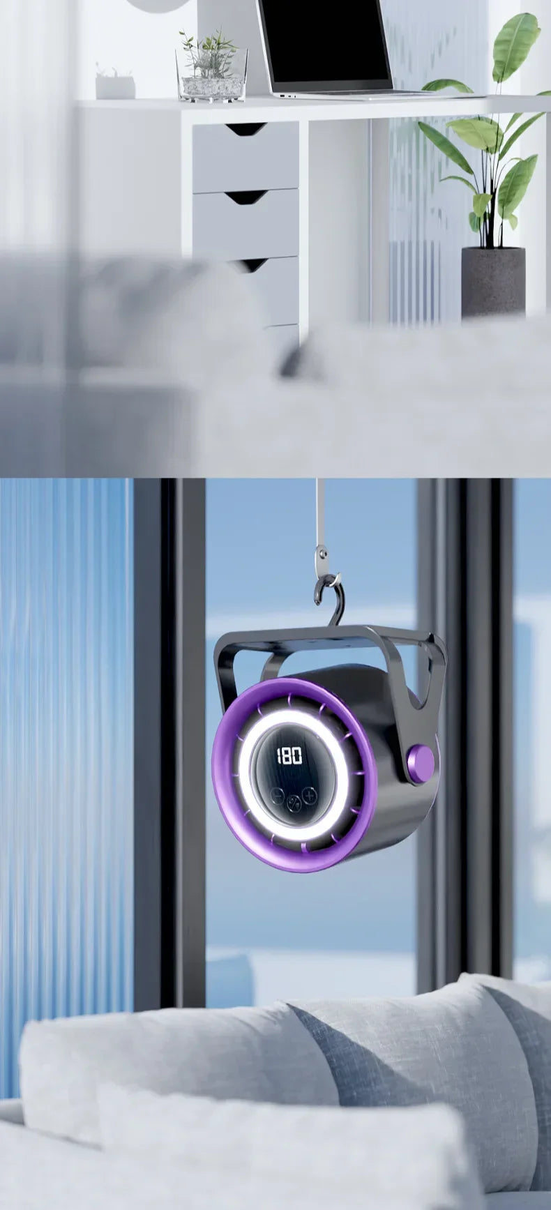 New 2500 mAH Convenient Electric Fan Turbo Silent Electric Fan with Ambient Light Countertop Wall Mount Ceiling Air Cooler