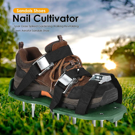 Garden Nail Shoes Grass Loose Soil Tool 5cm Long Nail Lawn Aerator Grass Spikes Shoes Self-Leveling Epoxy Yard Grass Cultivator