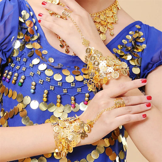 Indian Dance Accessories Necklace Headwear Earrings Bracelet Hair Band Jewelry Set Women's Party Jewelry Gifts