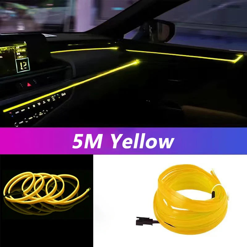 5M Car Interior Led Strip Light Neon EL Wiring Decorative Lamp For Auto DIY Flexible Ambient Light USB Party Atmosphere Diode