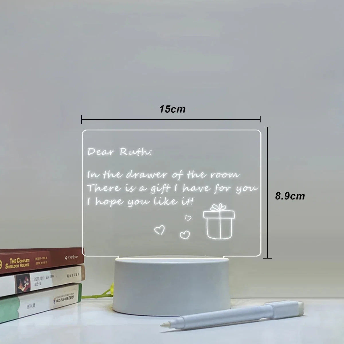 LED Light Note Board USB-Powered with Pen Acrylic Dry Erase Board Clear Desktop Note Message Soft Lights Desk Lamp Gift
