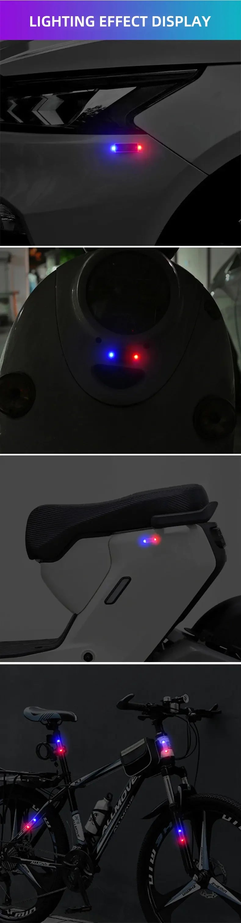 Car solar charging, grille light, night riding, anti rear end collision, motorcycle, electric vehicle, universal flashing warnin