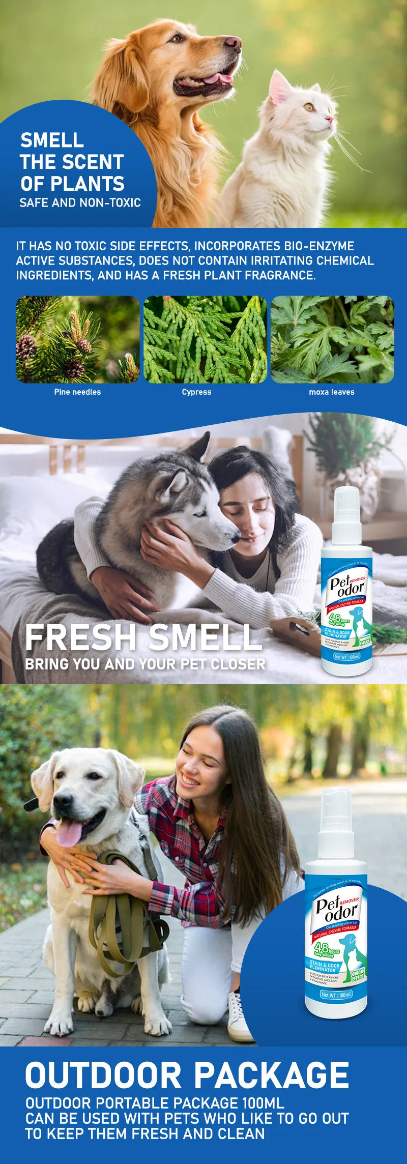 100ml Enzyme Pet Deodorizing Spray Cat Dog Urine Odor Remover Indoor Sofa Carpet Floor Litter Box Safe Gentle Formula