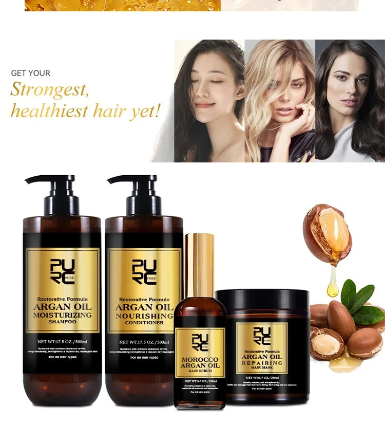 PURC Morocco Set Serum Smoothing Shampoo Conditioner And Repair Hair Mask Anti Dandruff Scalp Anti-Itch Hair Care Products Kit