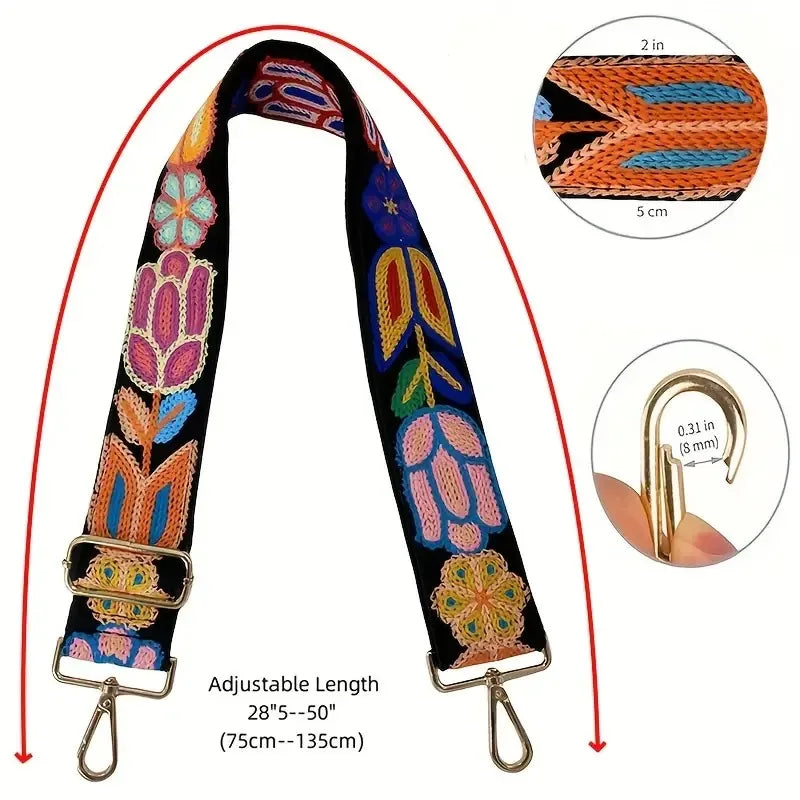 1pc Adjustable Crochet Flower Guitar Strap For Handbags Colorful Crossbody Shoulder Replacement Strap Artisan Purse Accessory