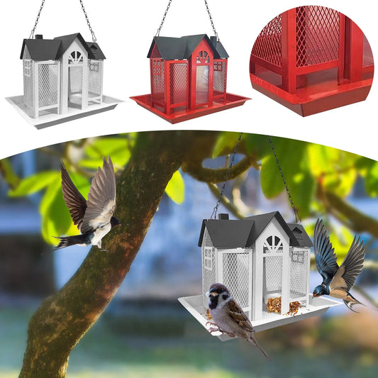 Bird Feeders For Outdoors Metal Bird Garden Feeders Rain/Wind-Proof Cottage Bird Feeder Large-Capacity Bird Food Feeder