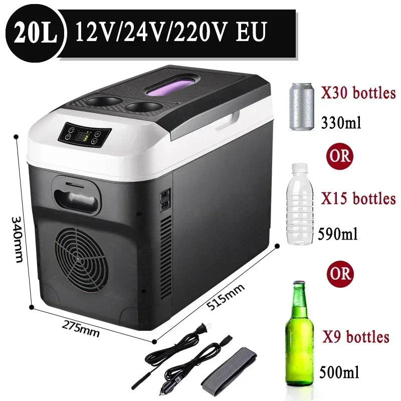 20L Car Home Mini Refrigerator Fridges DC12/24V Cooler Heater Keep Fresh for Car Home Pinic Camping 0~65 Degrees Not Freezer