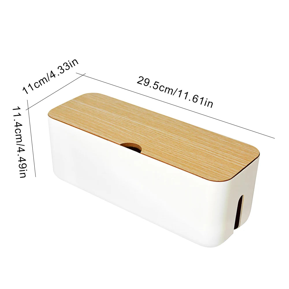Socket Cable Organizer Box Wooden Style Cord Storage Case Dustproof Charging Data Cable Management Device for TV Wires/Computer