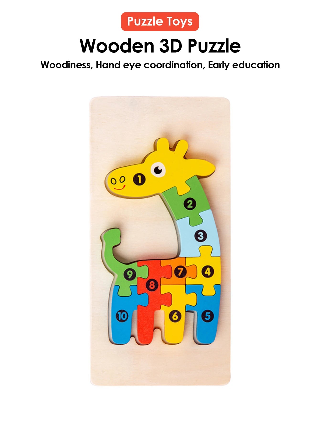 3D Wooden Puzzles Educational Cartoon Animals Early Learning Cognition Intelligence Puzzle Game For Children Toys