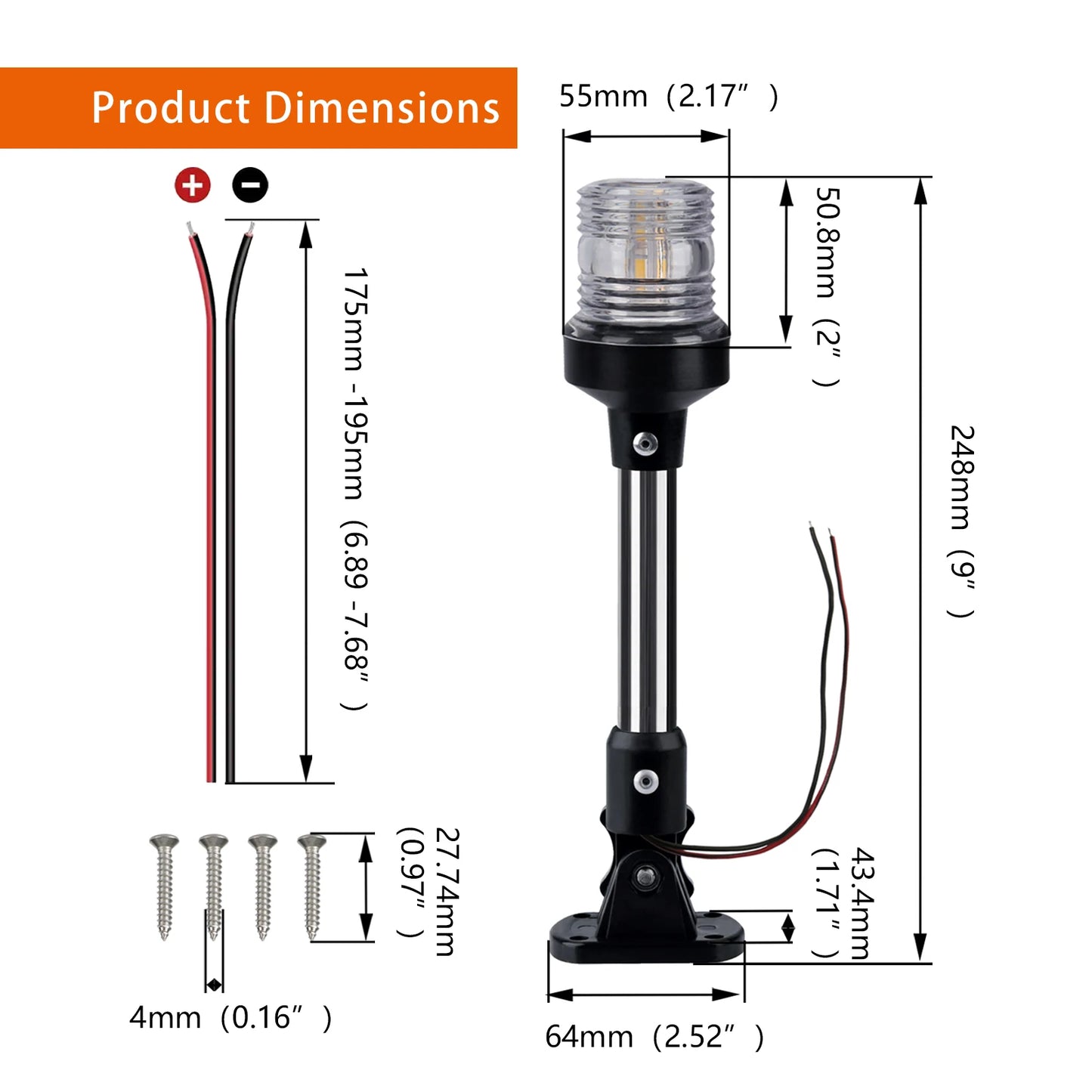 LED Fold Down Anchor Light, Sailing Signal Lamp for Marine, Boat Yacht Accessories, 12-24V
