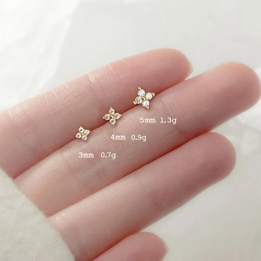 Dainty Flower Stainless Steel Butterfly Stud Earrings for Women Cartilage Ear Ring Cute Zircon Gold Color Clover Jewelry Gift