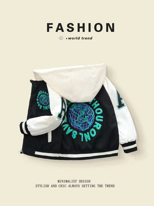Color - Blocked Hooded Baseball Coats for Boys (3 - 10 Y) in Trendy Spring - Autumn Style