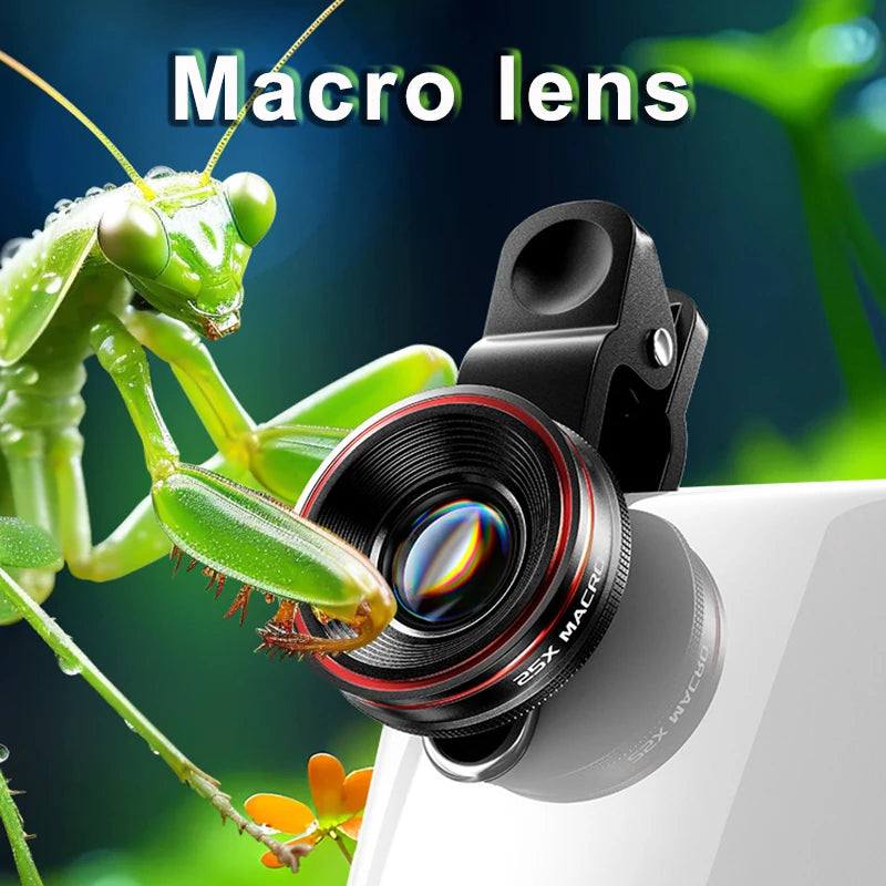 Mobile phone external lens kit with clip wide-angle/25X macro/ fisheye camera lens for photography Compact and portable 3-in-1