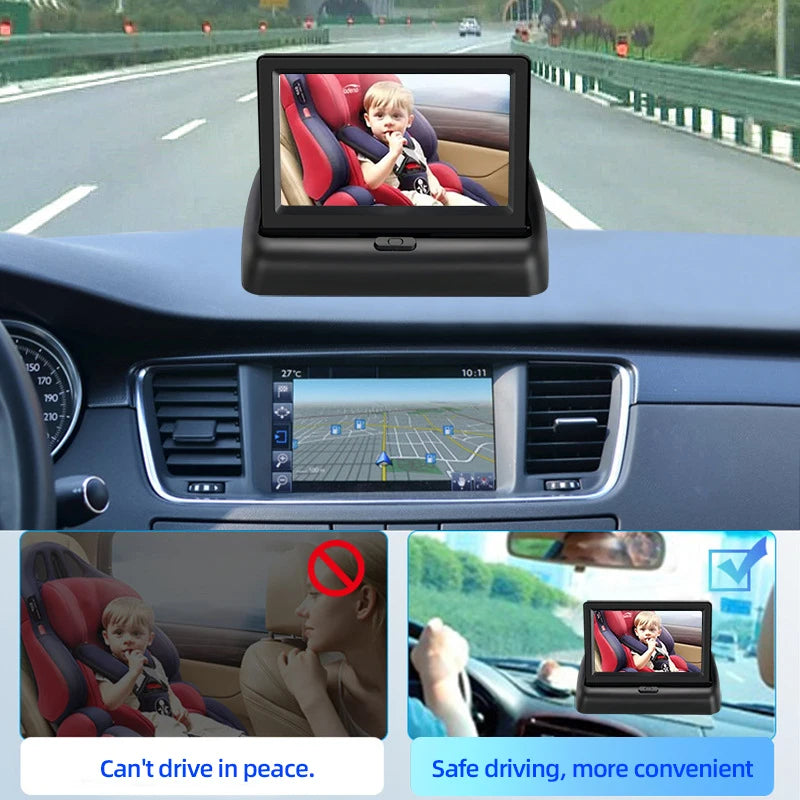 MXSQ43IN-YERR75 Smart Baby Monitor Mirror: Wide-Angle HD Display with Night Vision for Safer Car Rides