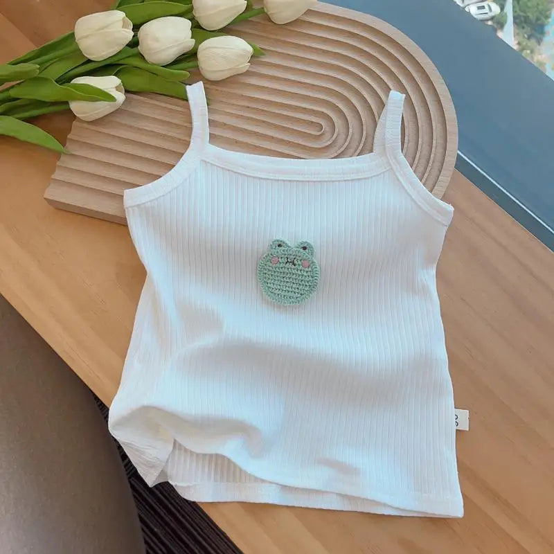 Baby Girls T-shirts for Kids Summer Sleeveless Knitted Tops Vest Outfits Girls Cute Halter Tops Tees Children Clothing 1-12 Year