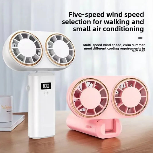 New Handheld USB Small Fan Double-headed Handheld Fan with Long Battery Life Mini Rechargeable Portable Electric Fan.