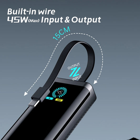 PD45W 20000mah Power Bank LCD Color Screen Built-in Line Small And Portable For Laptop Phone 2Type-C 1USB Two Way Fast Charging