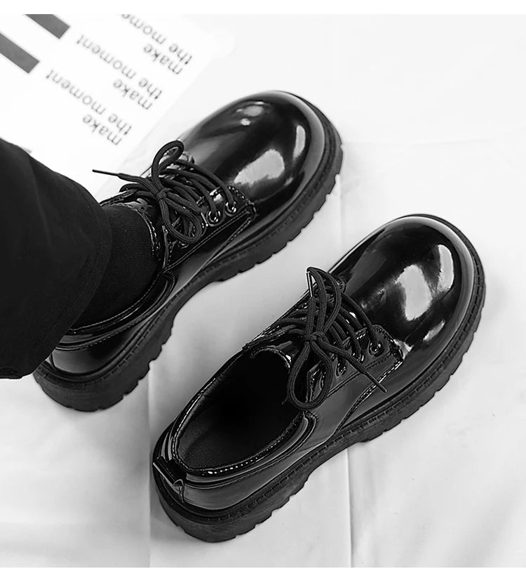 STRONGSHEN Men Patent Leather Shoes Round Toe Casual Platform Business Shoes Fashion Wedding Banquet Party Formal Dress Shoes