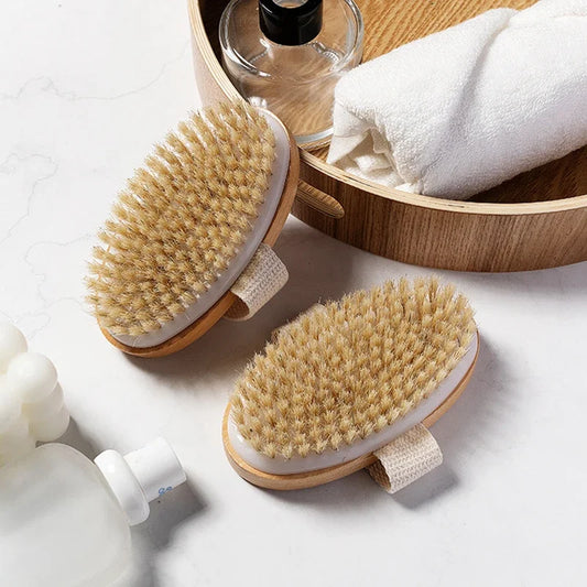 Natural Bristle Brush Soft Wet Dry Skin Body SPA Brush Bath Massager