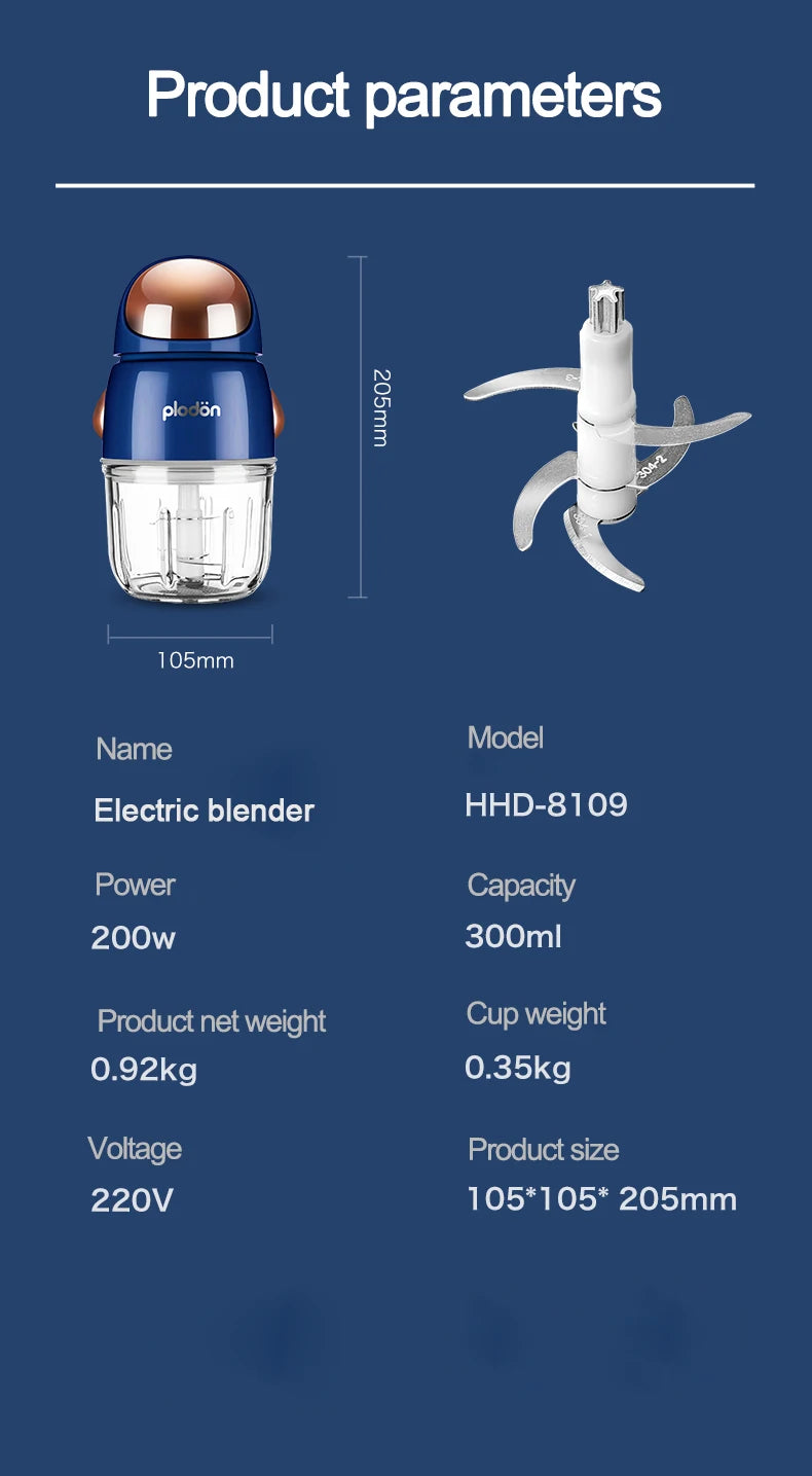 300ml Portable Blender Food Mixer Multifunctional Food Processor Electric Meat Grinder Mini Mixers Cup Baby Solid Food Machine