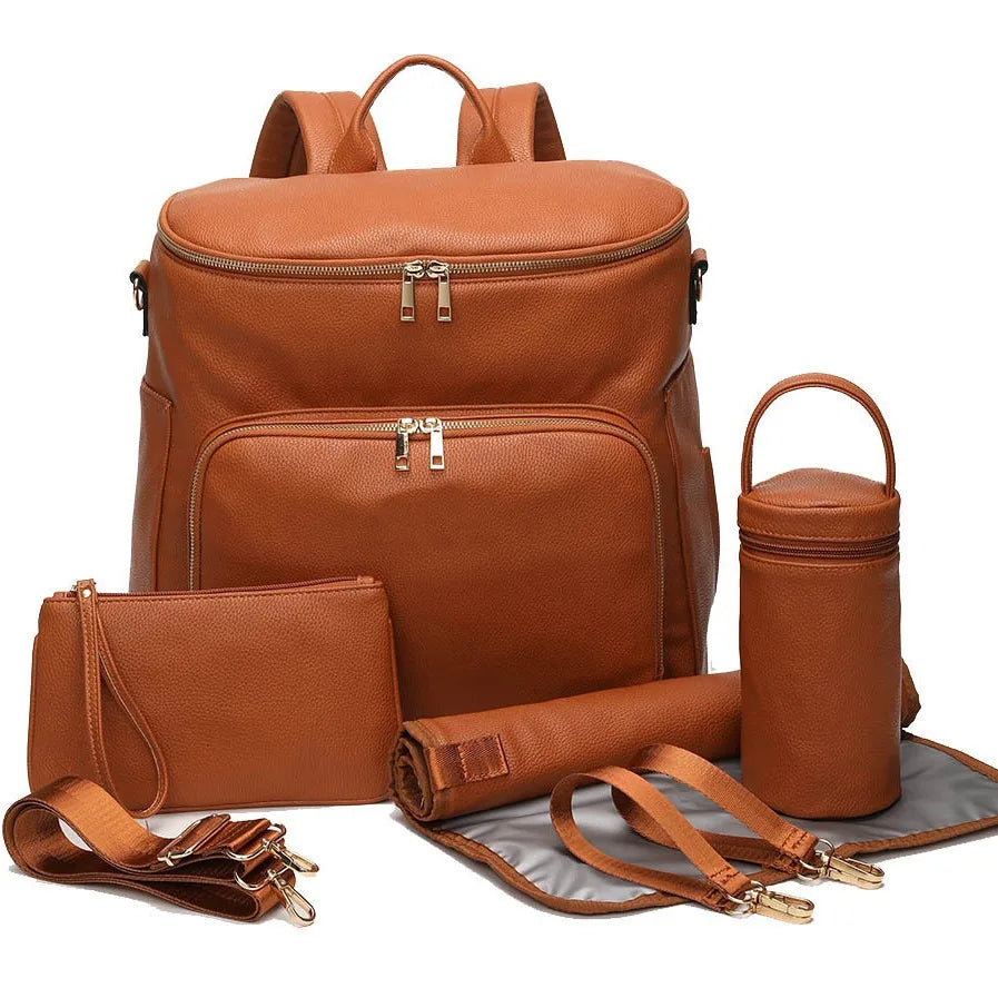 PU Leather Diaper Bag Backpack Large Capacity Travel Carry Bag Maternity Bag Stroller Organizer Nappy Changing Bags Diaper pad
