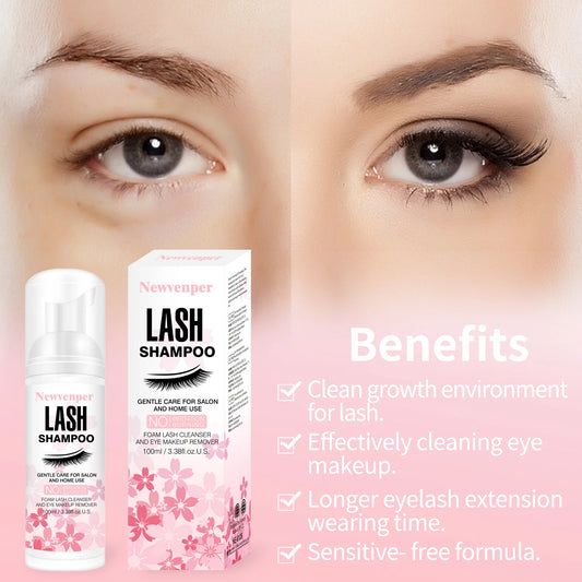 Lash Shampoo for Eyelash 100ML + Brush & Mascara Wand Eyelid Foaming Cleansing, Extension Cleanser Remover,Makeup Remover