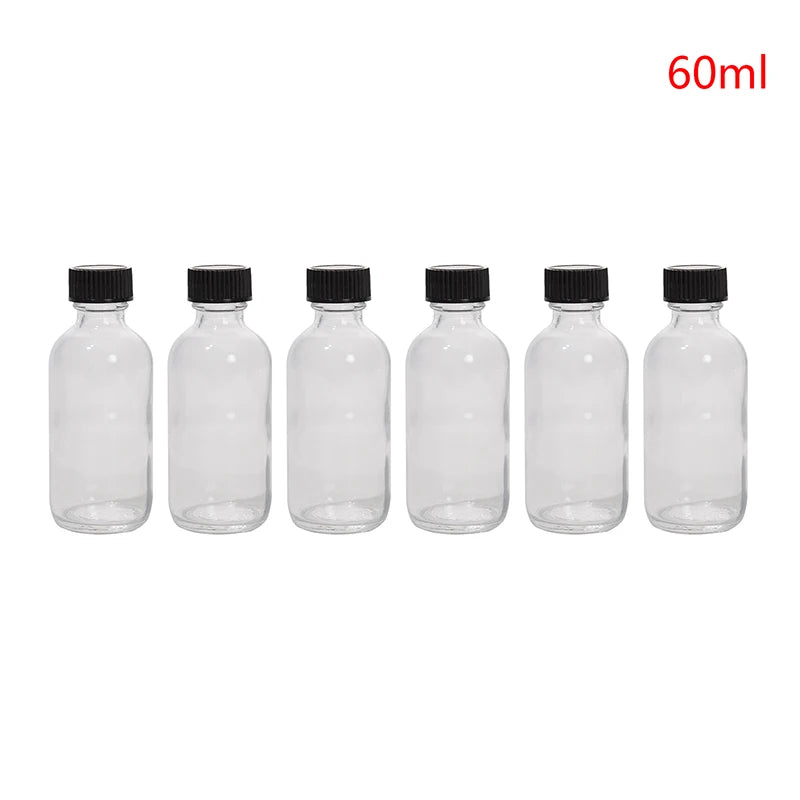 6 Pcs Small Clear Glass Bottles With Lids Glass Containers Round Bottles For Juice, Oils, Ginger Shots, Whiskey, Liquids
