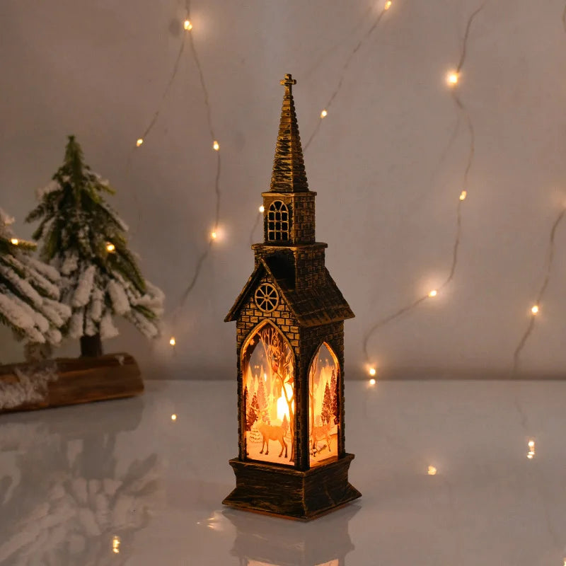Christmas Church Castle Led Lantern Light Santa Claus Snowman Pattern Church Lights Christmas New Year Decoration For Home