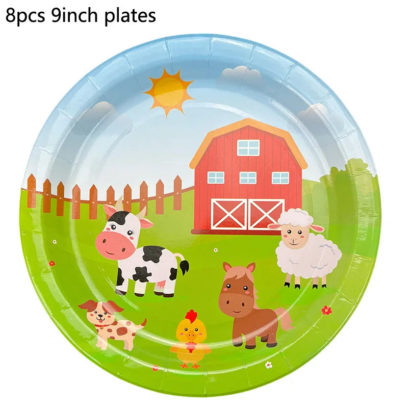 Farm Animals Disposable Tableware Paper Plates Cups Napkins Kids Farm Theme Birthday Party Decoration Supplies