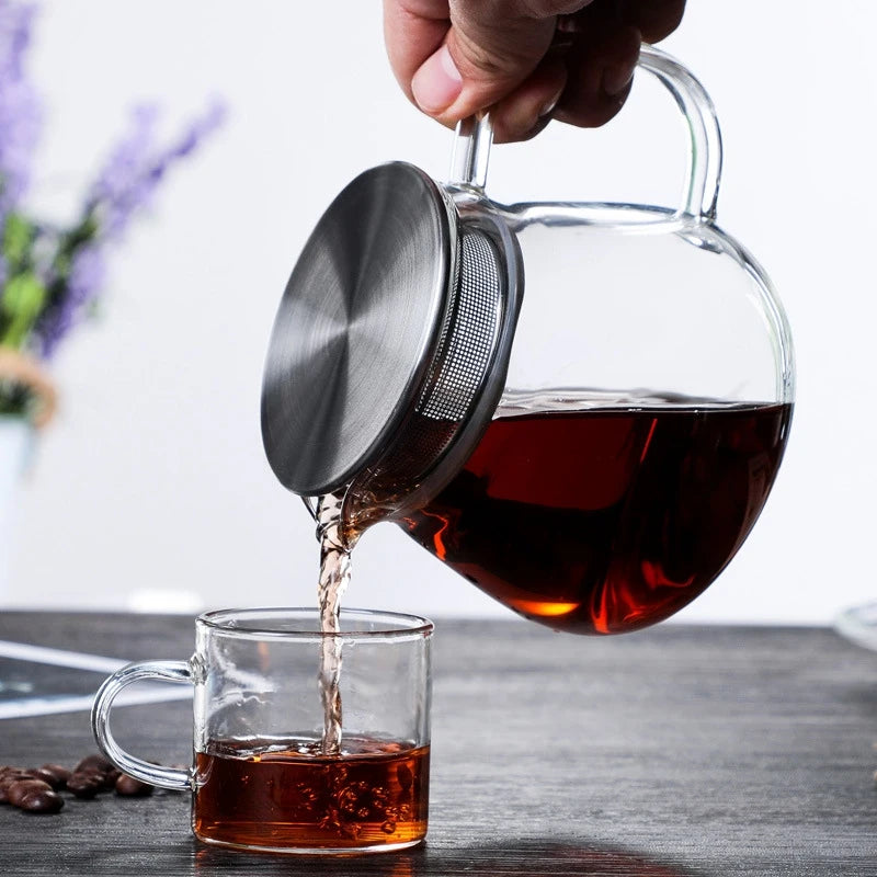 Heat Resistant Coffee Pot Hand Brewing Coffee Pot Steel Cover Transparent Sharing Pot Glass Brewing Pot With Handle