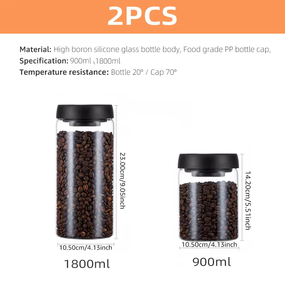 Vacuum Sealed Jar Coffee Bean Storage Bottle Kitchen Food Grain Tea Glass Jar Fresh Storage Jar Kitchen Accessories