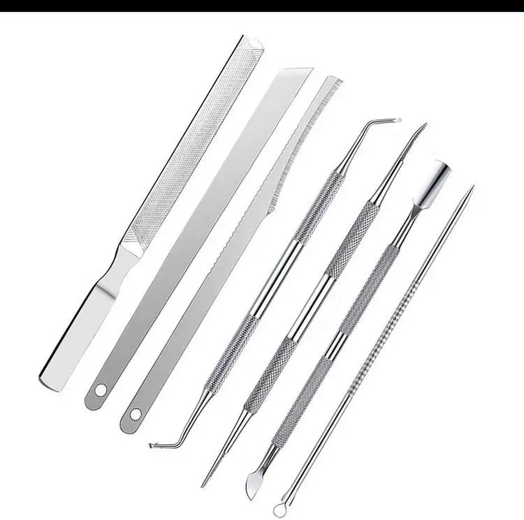 6pcs Stainless Steel Manicure Pedicure Knife To Remove Dead Skin Calluses Thick Hard Nail Clippers Acne Needle Pick Tool Set