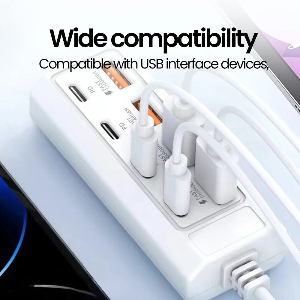 8 in 1 USB Electrical Socket 25W Fast Charging Power Outlet Adapter Docking Stations USB Splitter Converter USB Extension Socket