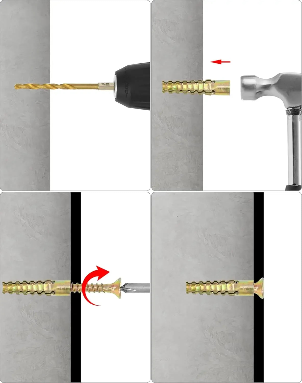 Heavy Duty Steel Wall Anchor with Screws Kit Metal Tube Expansion Self Tapping Screw Drywall Drilling Plug Fastener Bolt Anchors